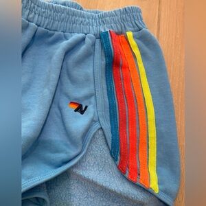 NEW Aviator Nation Women's Jogger Shorts Sky Blue Neon 5 Stripes Large Sold Out